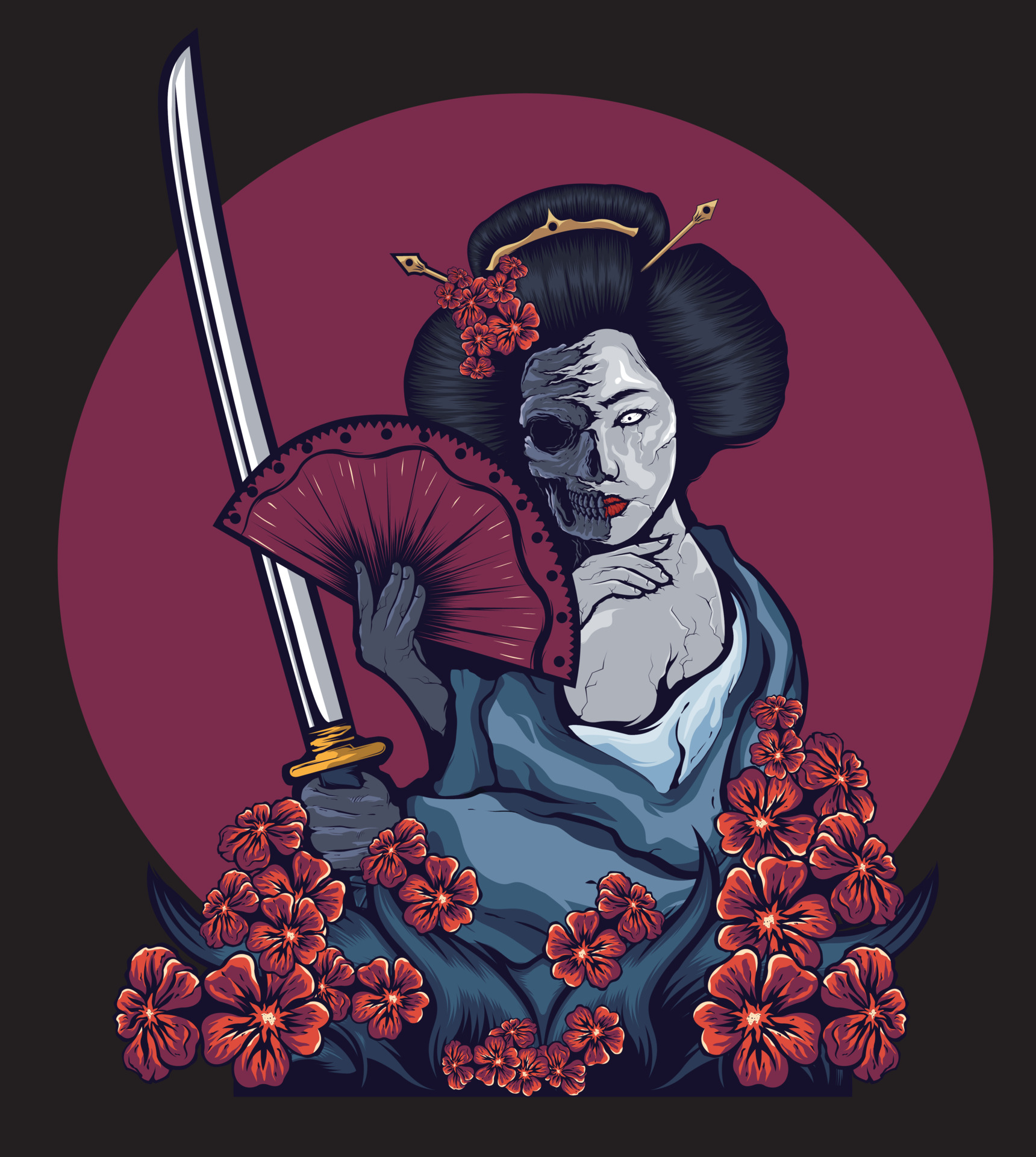 japanese geisha art 3526127 Vector Art at Vecteezy