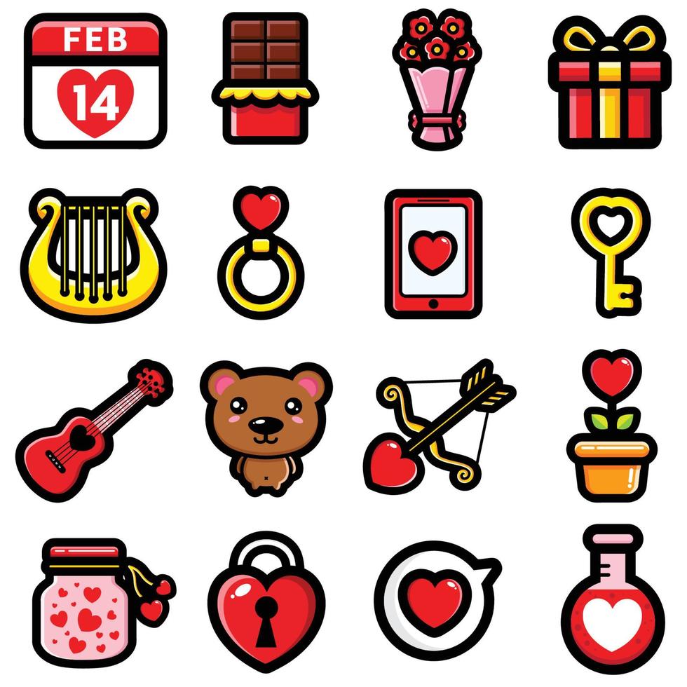 paquete de artículos lindos de diseño de San Valentín vector