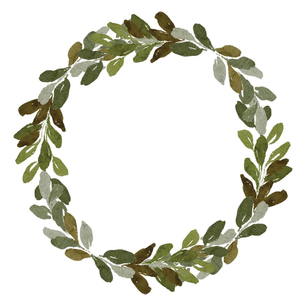 watercolor paint leaf foliage wreath round border vector