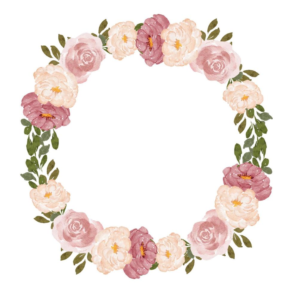 watercolor rose peony flower wreath circle frame vector