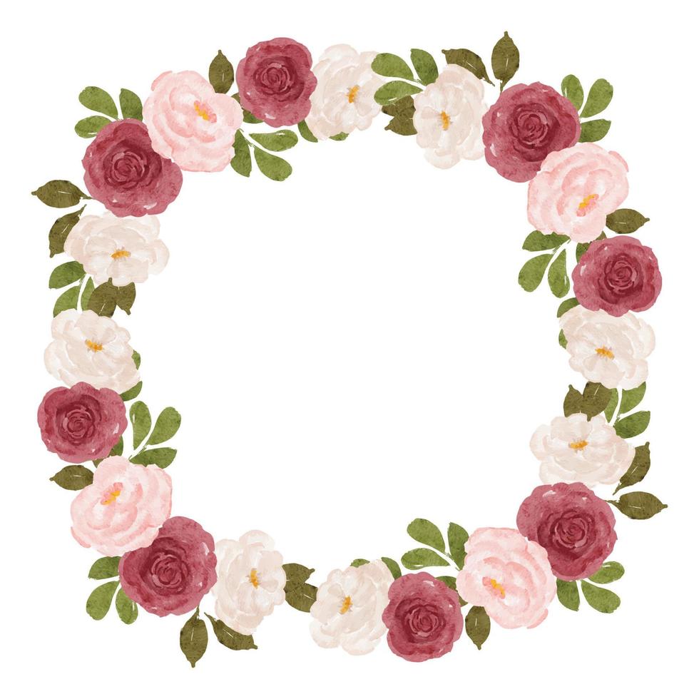 watercolor rose flower wreath circle paint vector