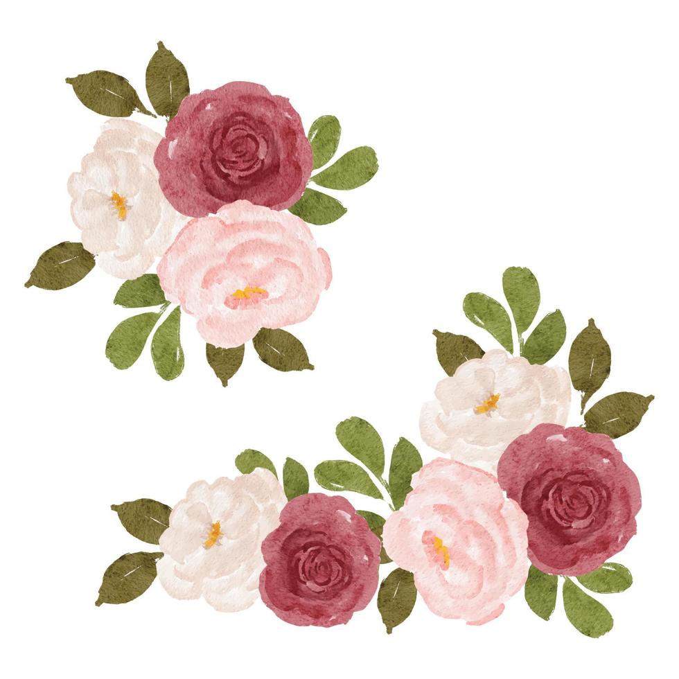 conjunto de ramo de flores de peonía rosa acuarela vector