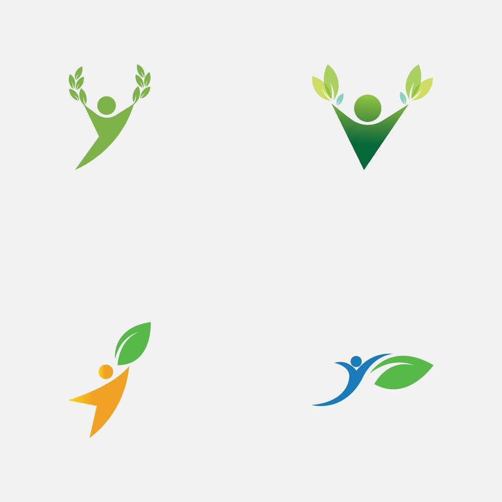 people leaf logo vector illustration design template