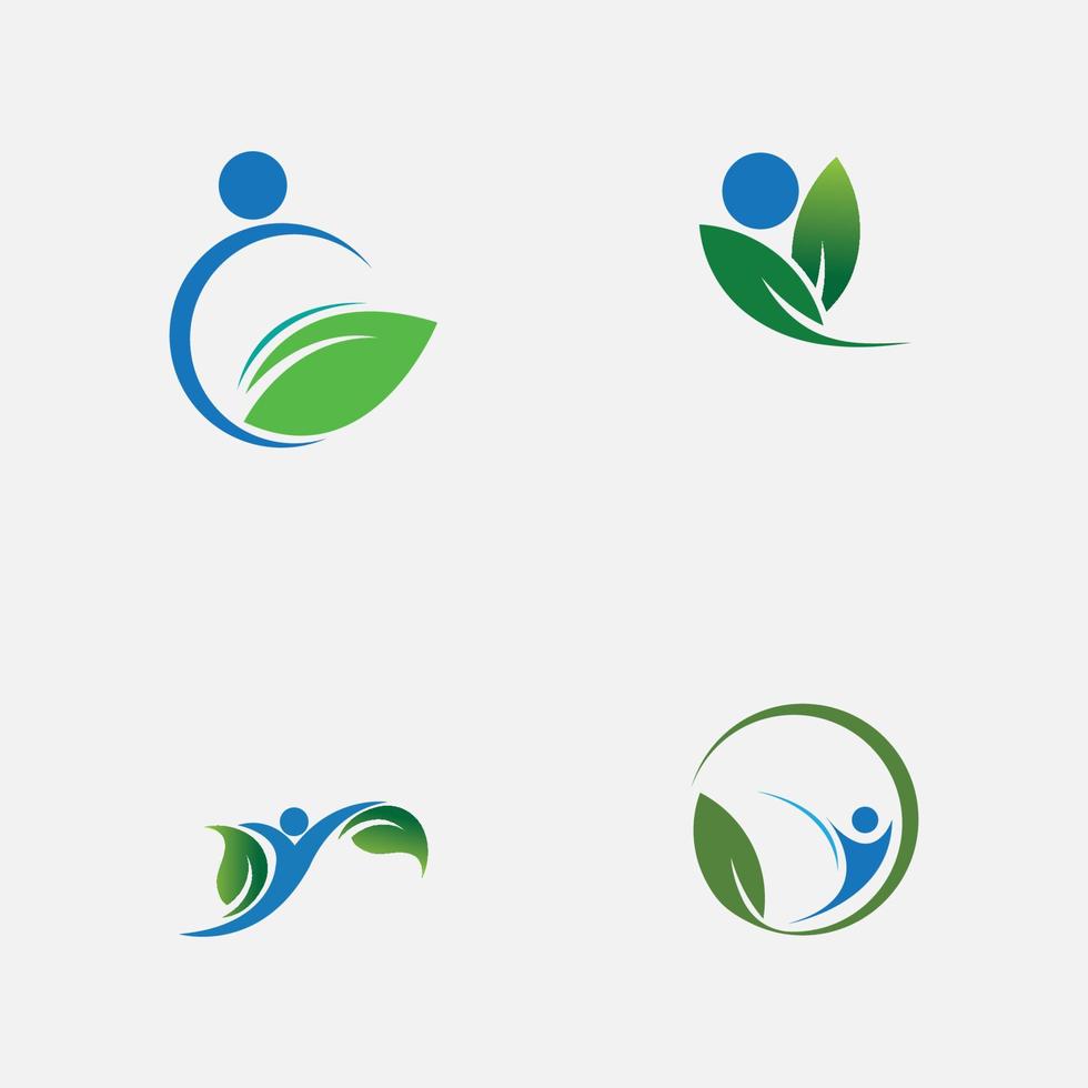 people leaf logo vector illustration design template