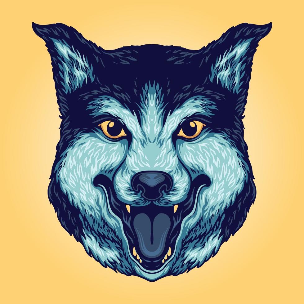 Wolf Head Smiley Mascot illustrations vector