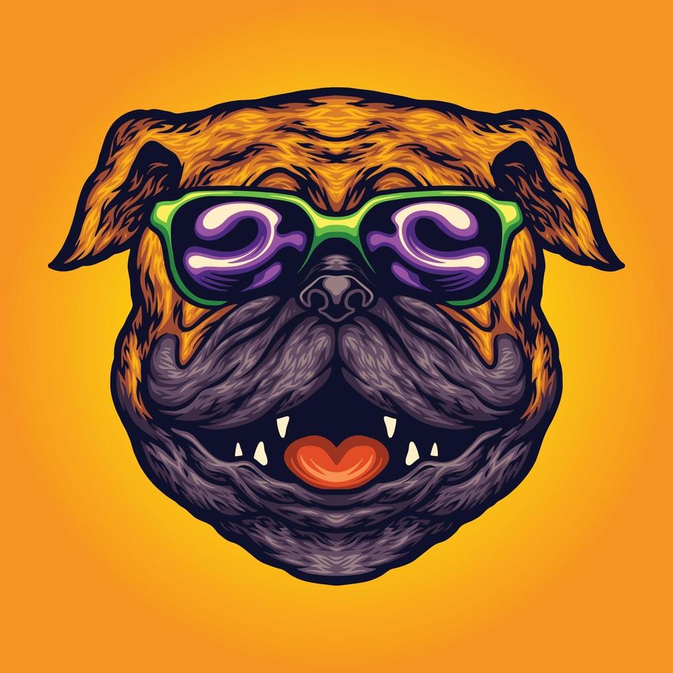 dibujos animados de gafas de sol de verano de perro pug fresco vector