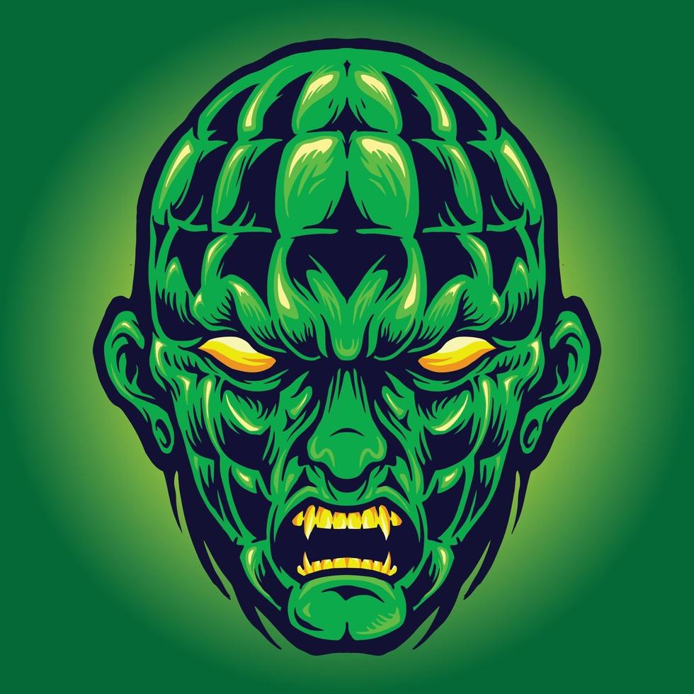 cabeza verde monstruo enojado halloween vector