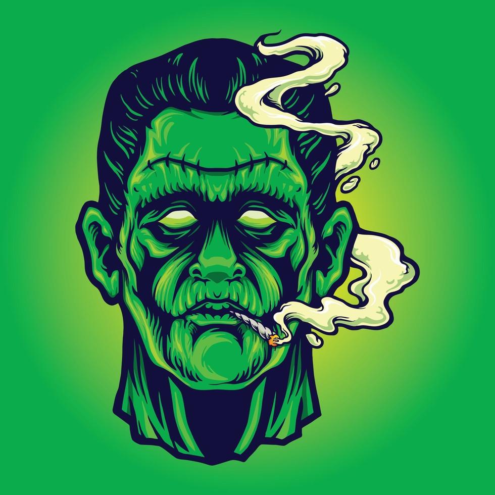 frankenstein fumando cannabis ilustraciones de halloween vector