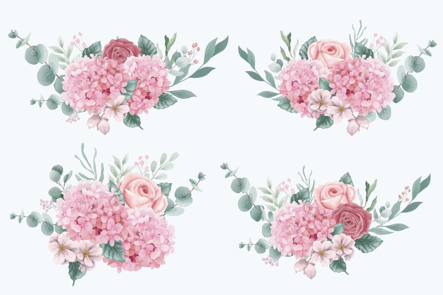 Bouquets of Hydrangea and Roses Flowers vector