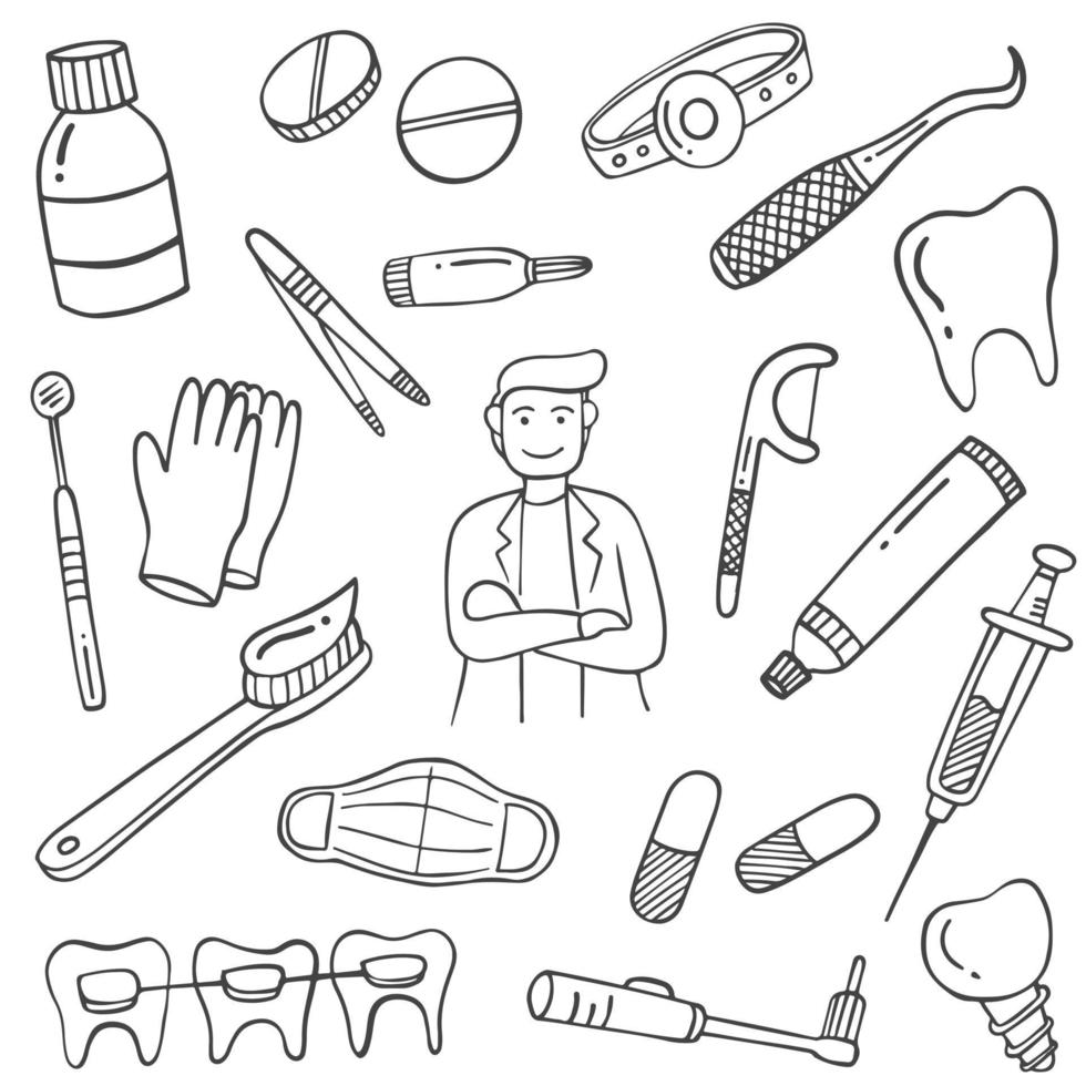 dentist jobs or profession doodle hand drawn set collections vector