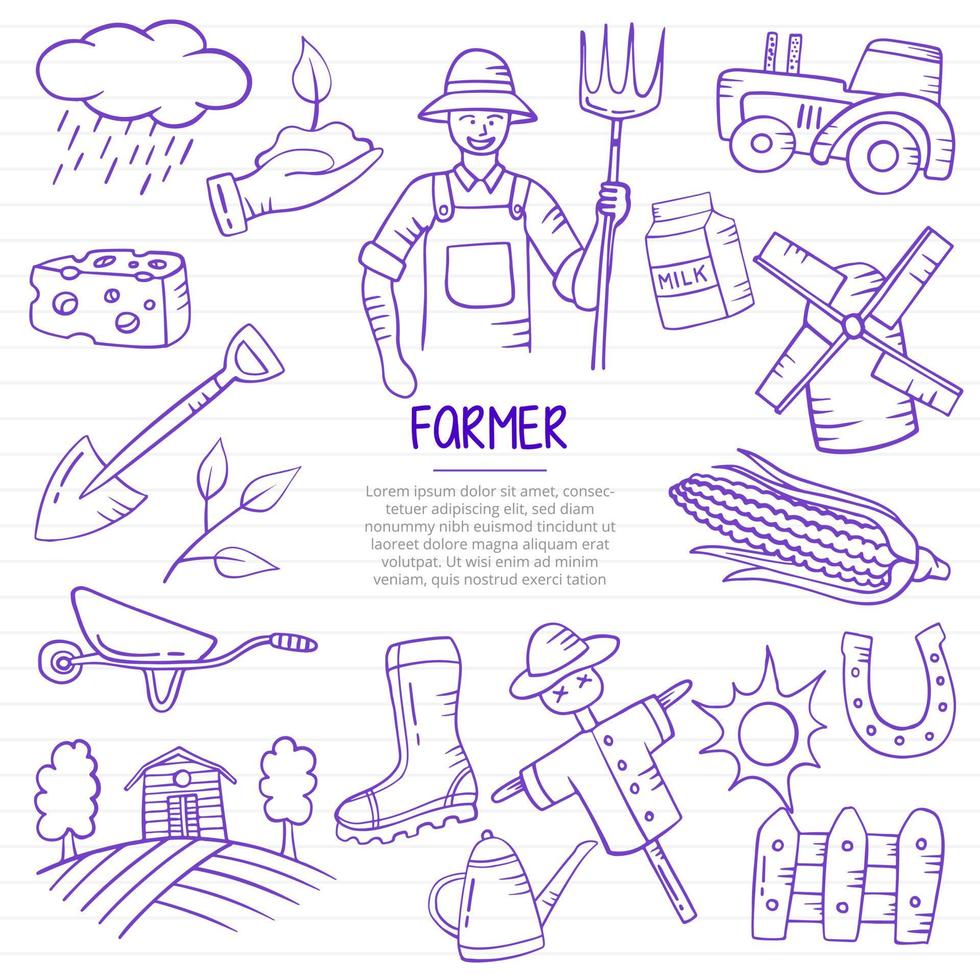 farmer jobs or career professional doodle hand drawn vector