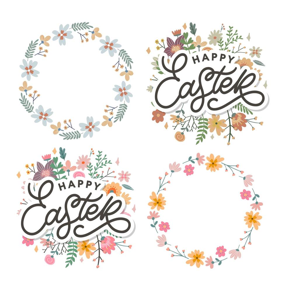 Happy Easter day background with frame flowers vector