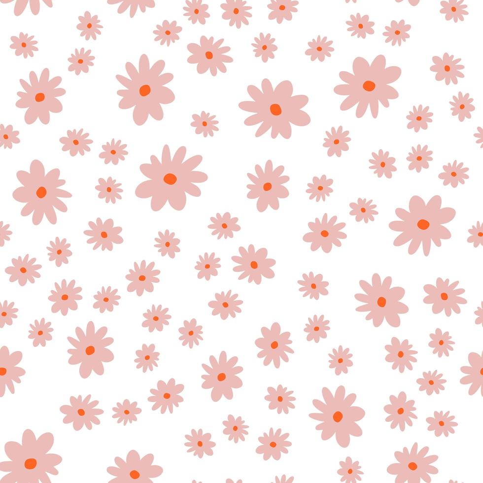 Vector floral pattern in doodle style with flowers and leaves. Gentle, spring floral background.