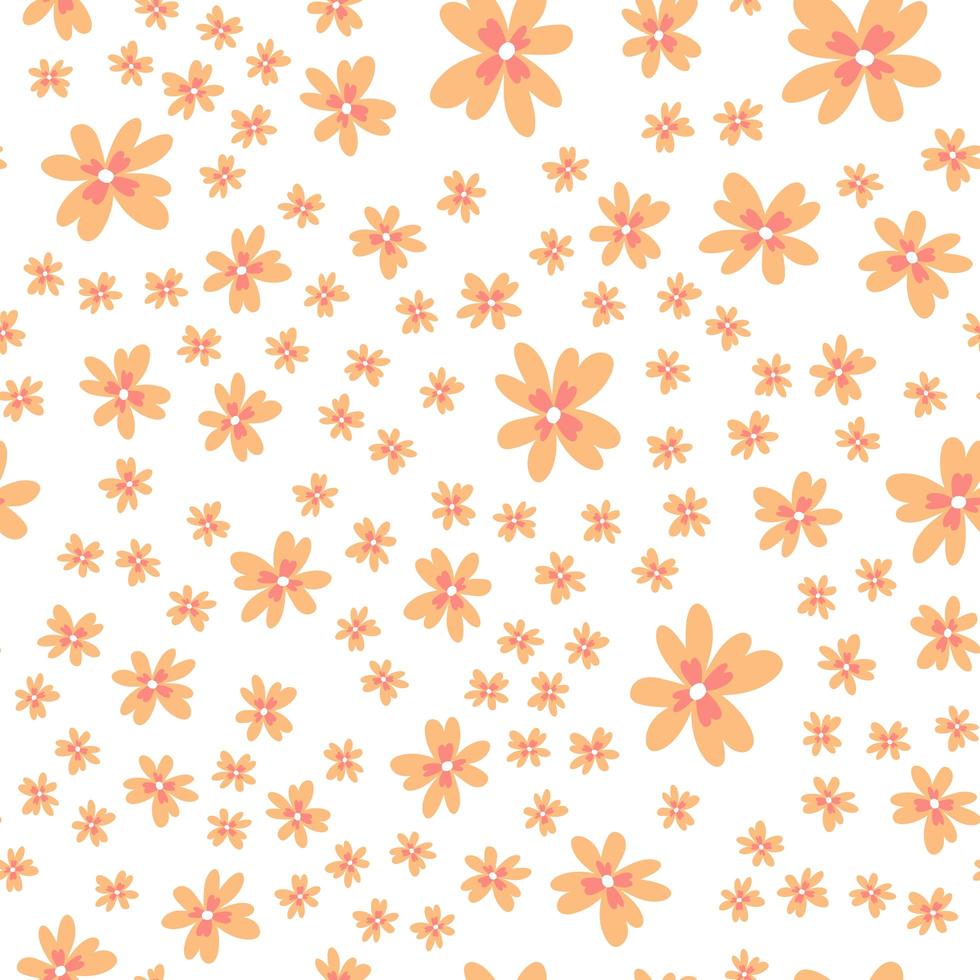 Vector floral pattern in doodle style with flowers and leaves. Gentle, spring floral background.