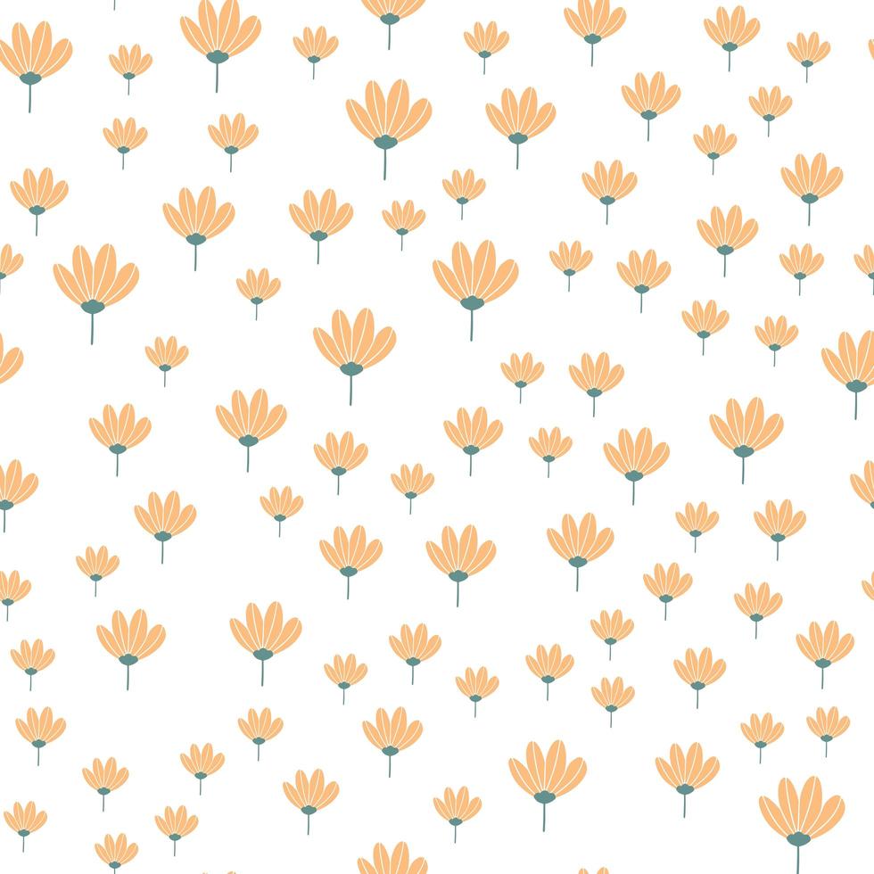 Vector floral pattern in doodle style with flowers and leaves. Gentle, spring floral background.