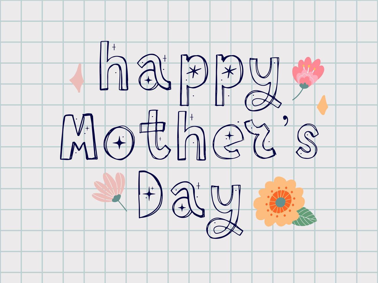 Happy Mothers day greeting card with typographic design and floral elements. Vector illustration. Paper cut style with blooming flowers, leaves and abstract shapes on white background. The best mom.