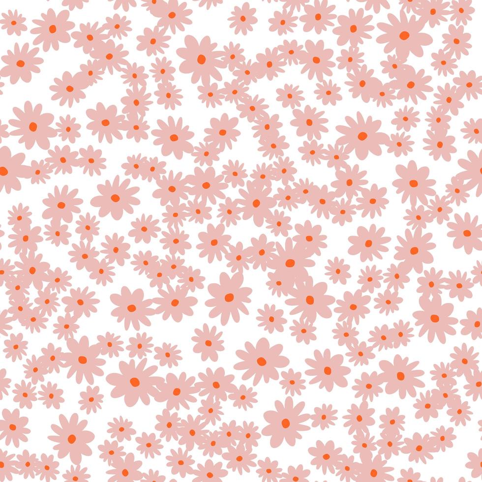 Vector floral pattern in doodle style with flowers and leaves. Gentle, spring floral background.