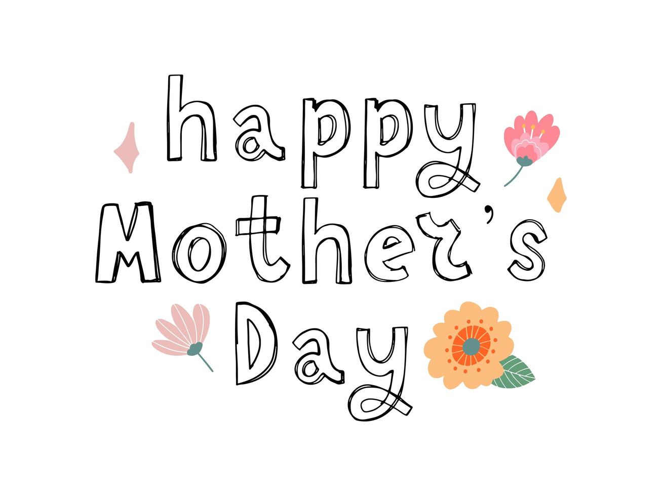 Happy Mothers day greeting card with typographic design and floral elements. Vector illustration. Paper cut style with blooming flowers, leaves and abstract shapes on white background. The best mom.