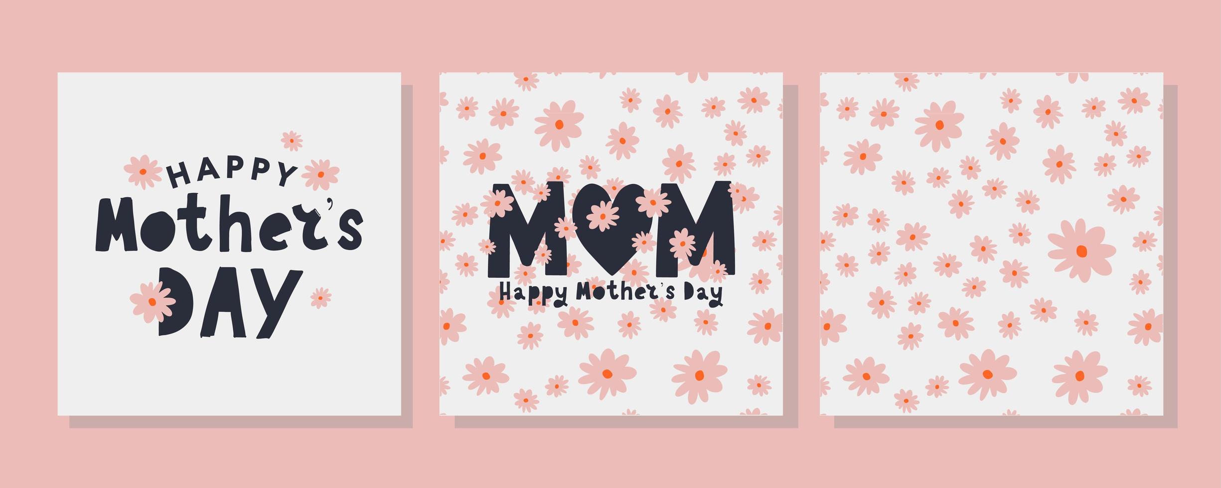 Set cards to the Happy Mother's Day. Calligraphy and lettering. Vector illustration on white background flowers pattern