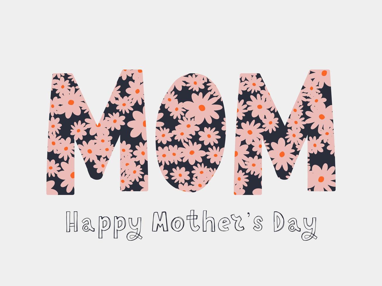 Happy Mothers day greeting card with typographic design and floral elements. Vector illustration. Paper cut style with blooming flowers, leaves and abstract shapes on white background. The best mom.