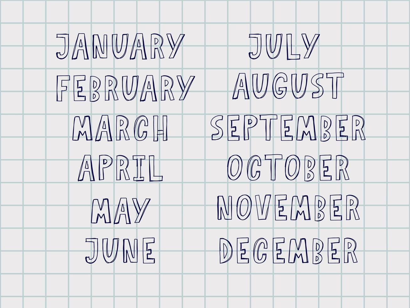 Handwritten names of months vector