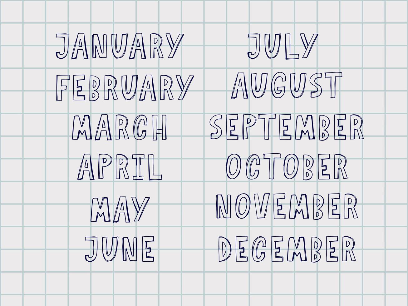 nombres escritos a mano de meses vector