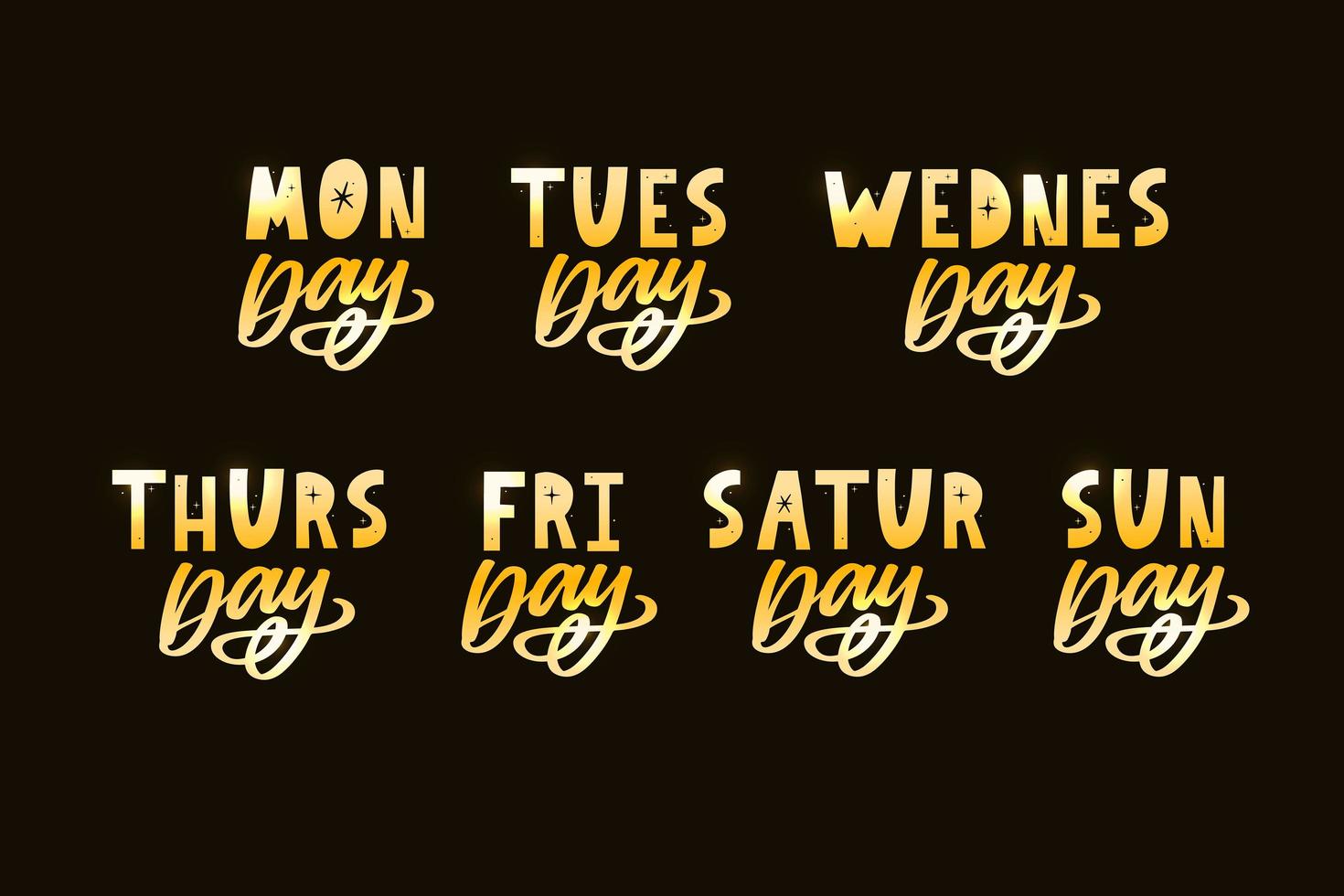 nombres de los días de la semana, tipográfico grunge vintage, letras de estilo de sello desigual para los diseños de su calendario vector