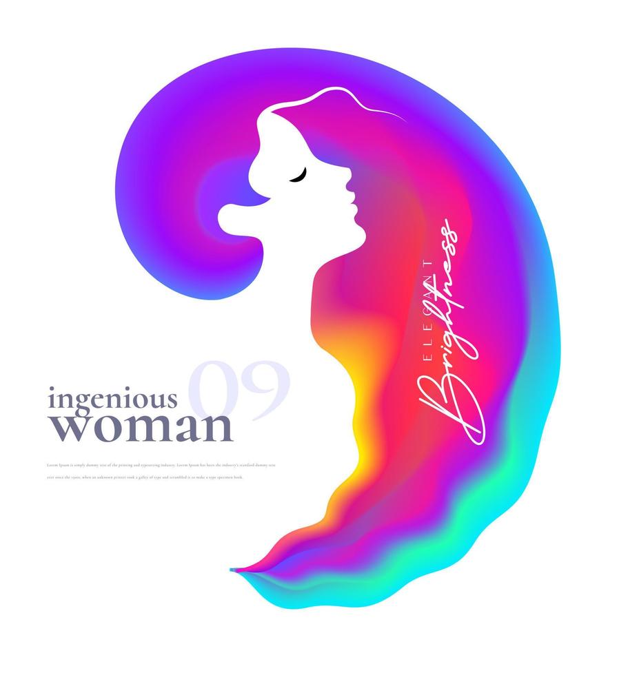 Woman vector with colorful hair background. Vector element for poster, flyer, cover, website, saloon, spa.