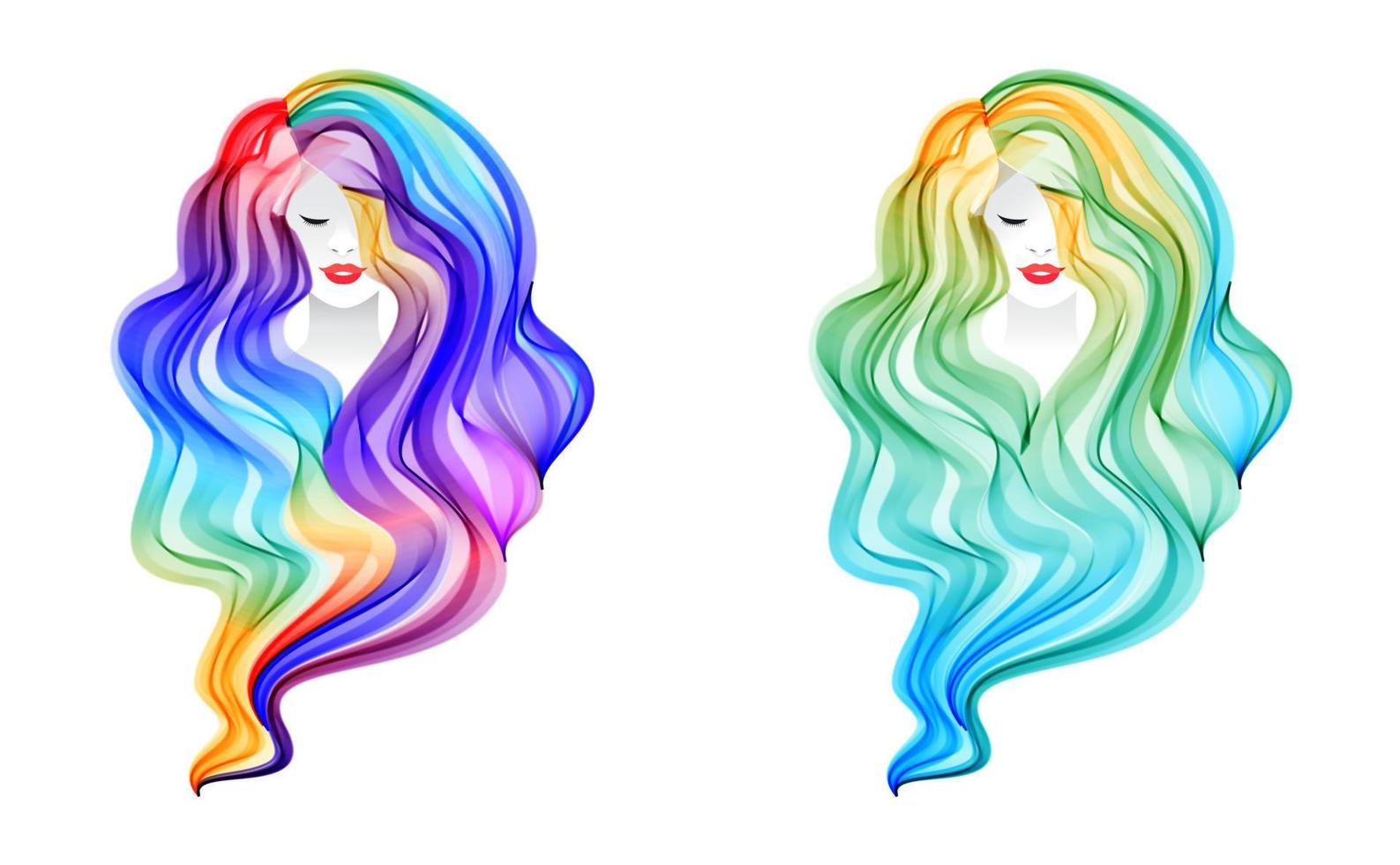 Woman vector with colorful hair background. Vector element for poster, flyer, cover, website, saloon, spa.