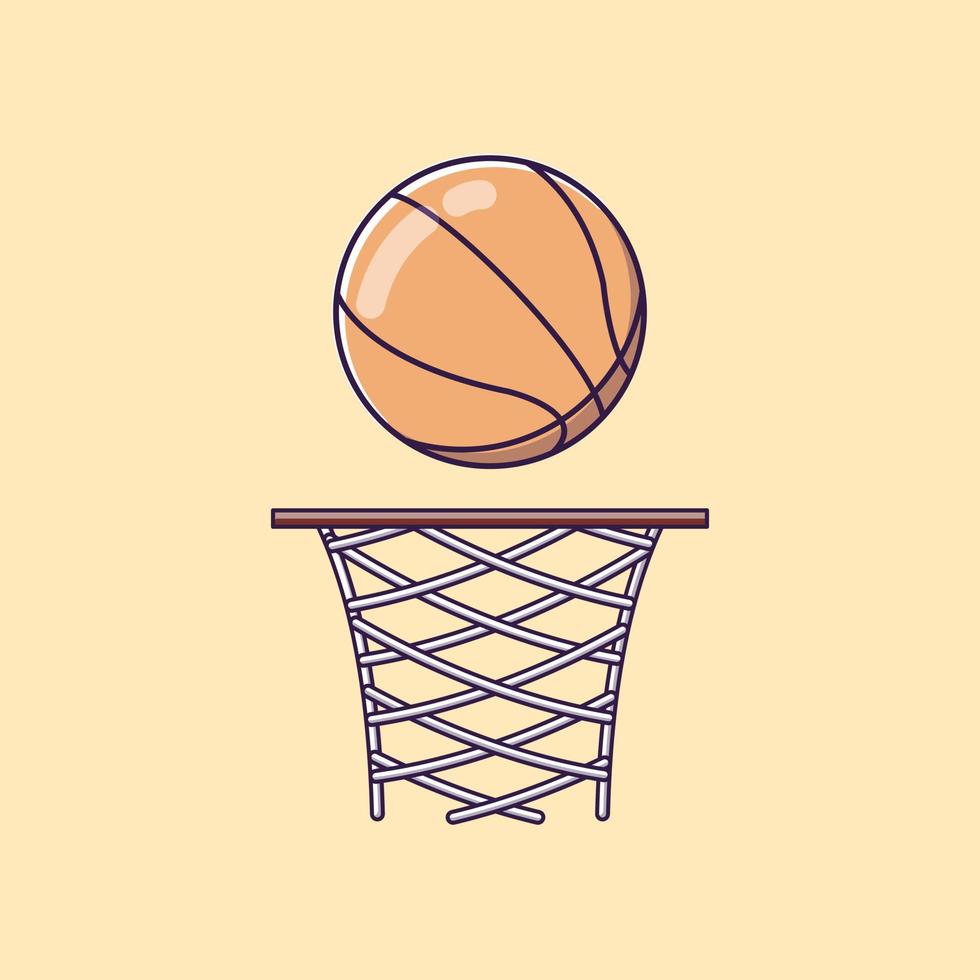 Ilustración de icono de dibujos animados de baloncesto y red vector