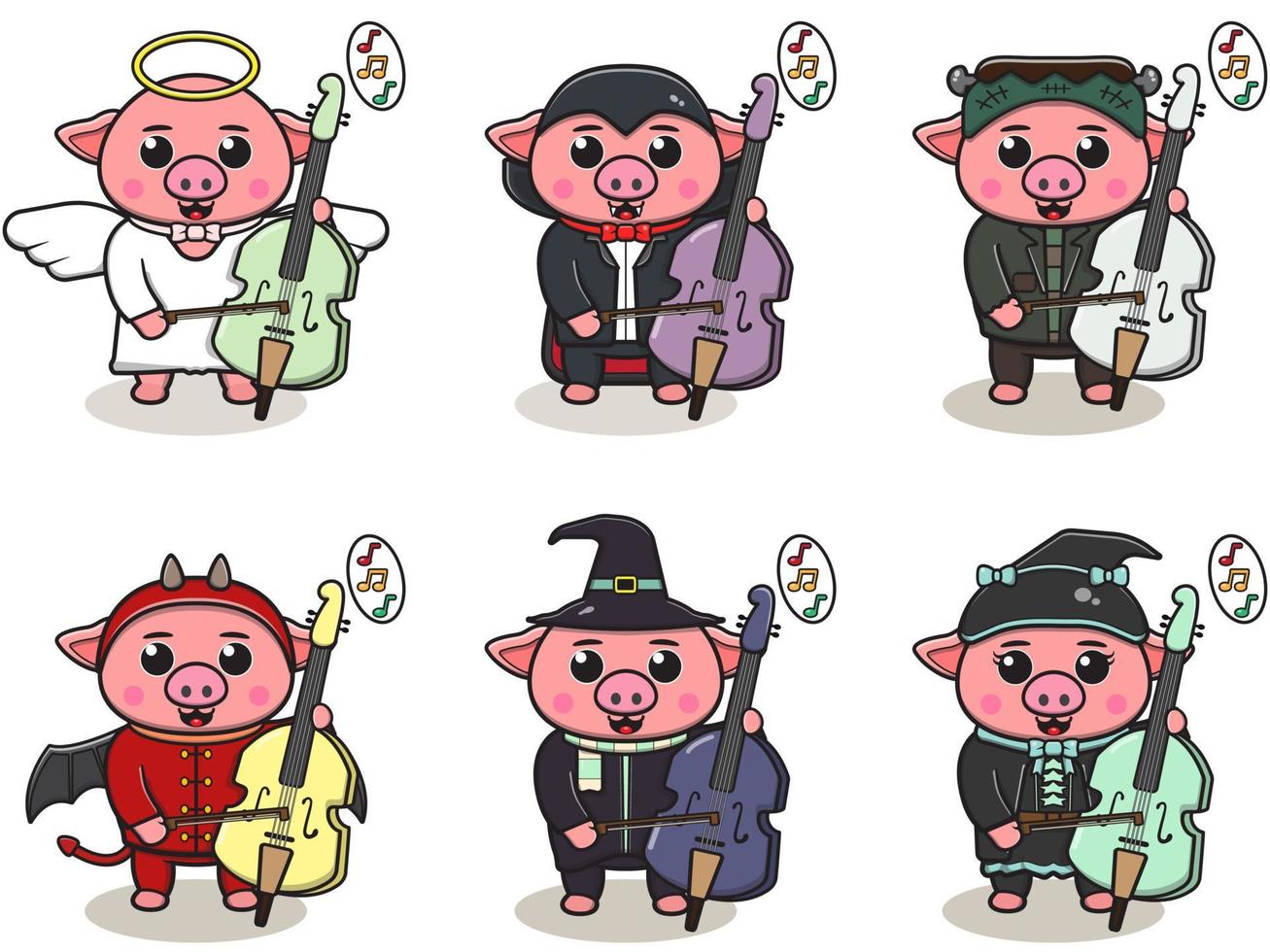 Vector illustration of Pig with Halloween costume playing Cello