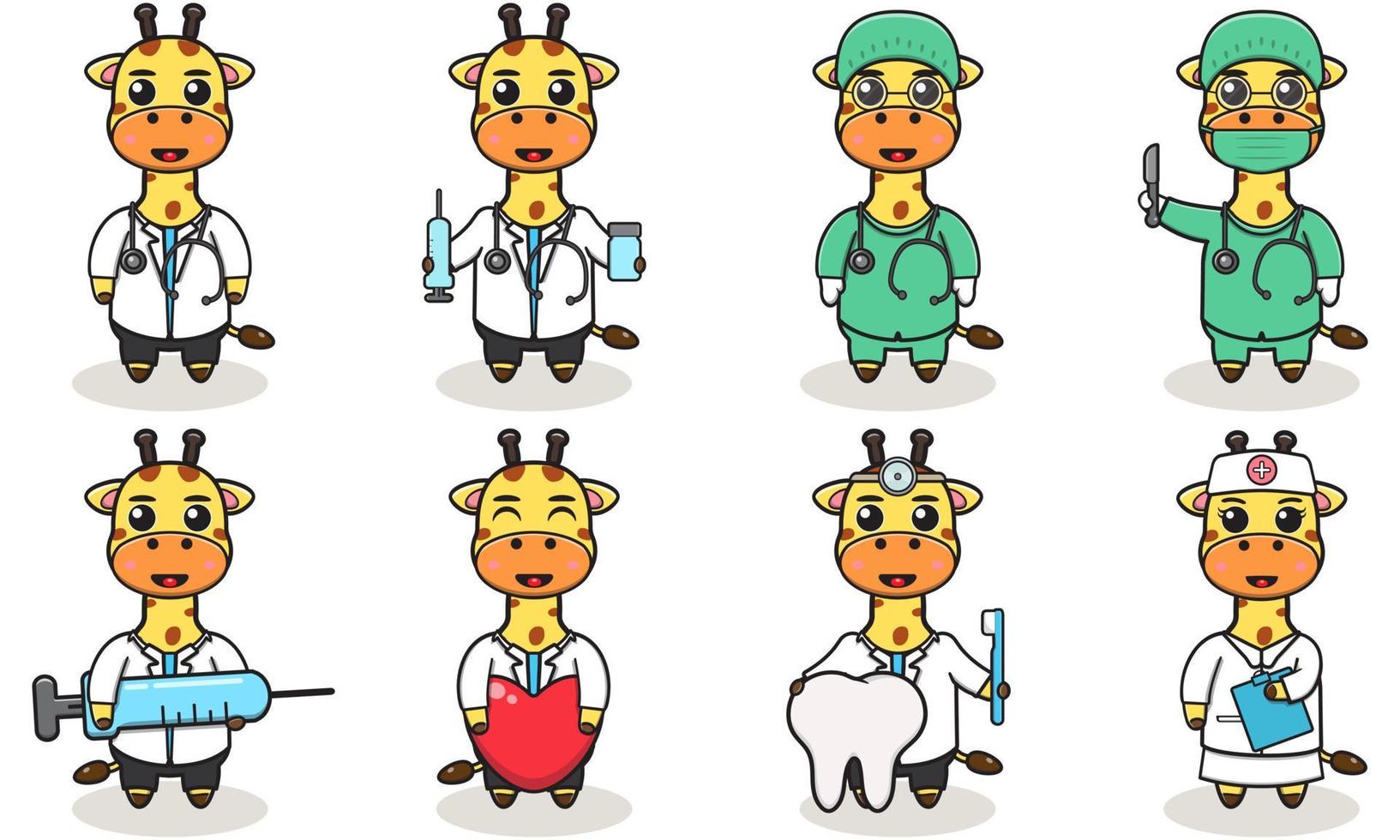 Ilustración vectorial de dibujos animados lindo personaje del doctor jirafa. vector