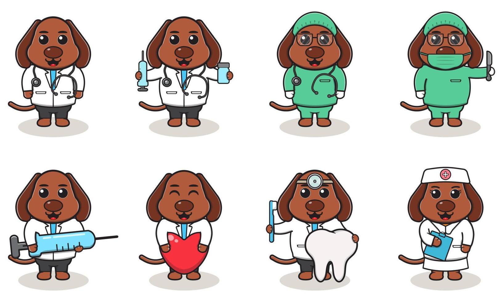 Ilustración de vector de personaje de dibujos animados lindo del doctor perro