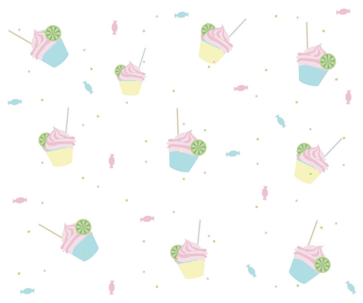 delicioso patrón en colores pastel con cupcakes vector