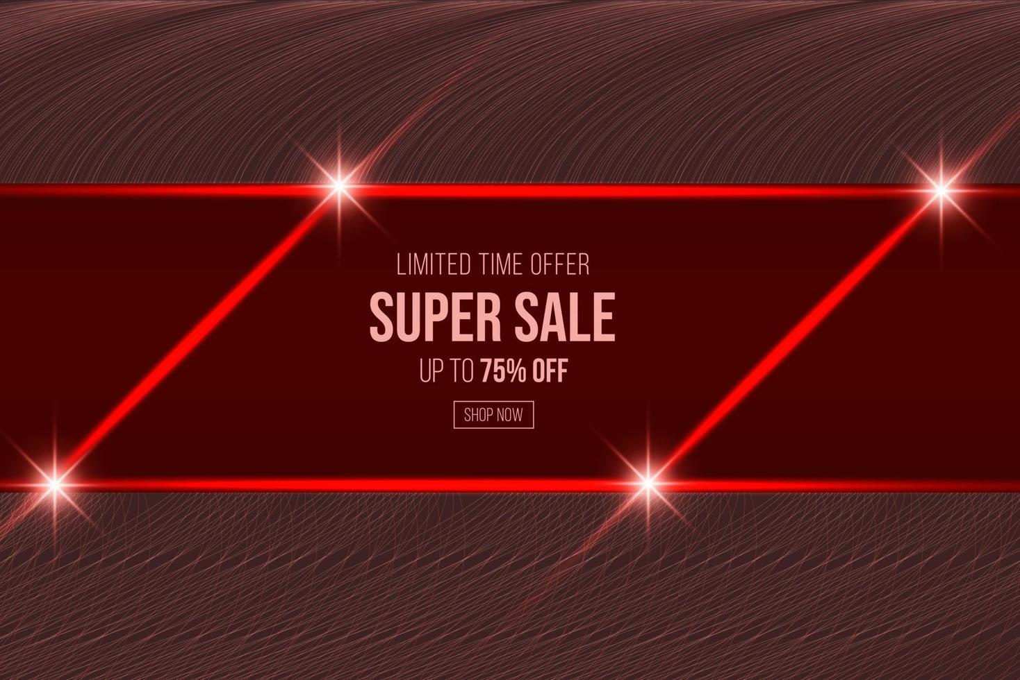 Red super sale discount banner with shiny glow effect for advertisement business. can use for poster, business banner, flyer, advertisement, brochure, catalog, web, site, website, presentation vector