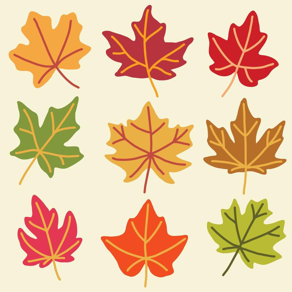 Collection of simplicity maple leaf freehand drawing flat design. vector