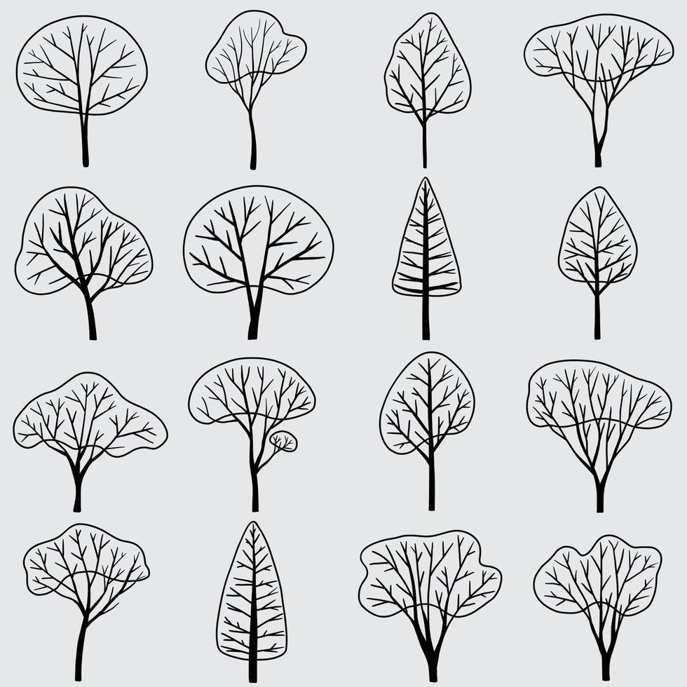 simplicidad árbol dibujo a mano alzada colección de diseño plano. vector