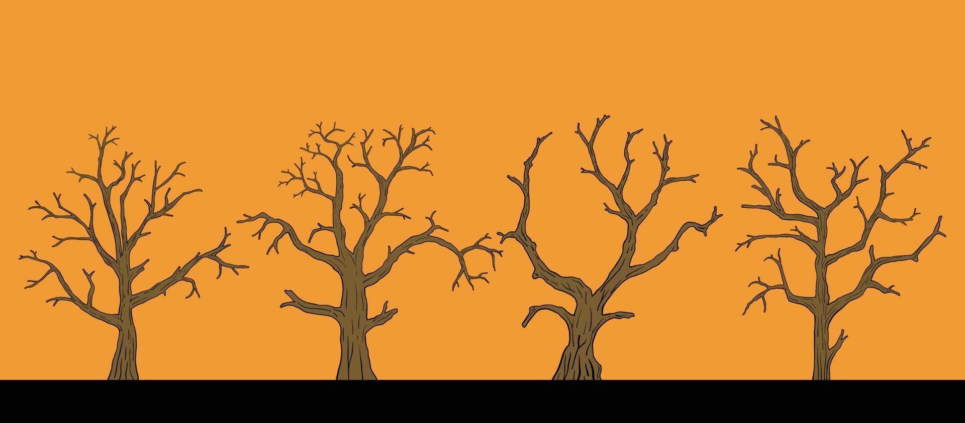 Simplicity collection of halloween dead tree freehand drawing flat design.V vector