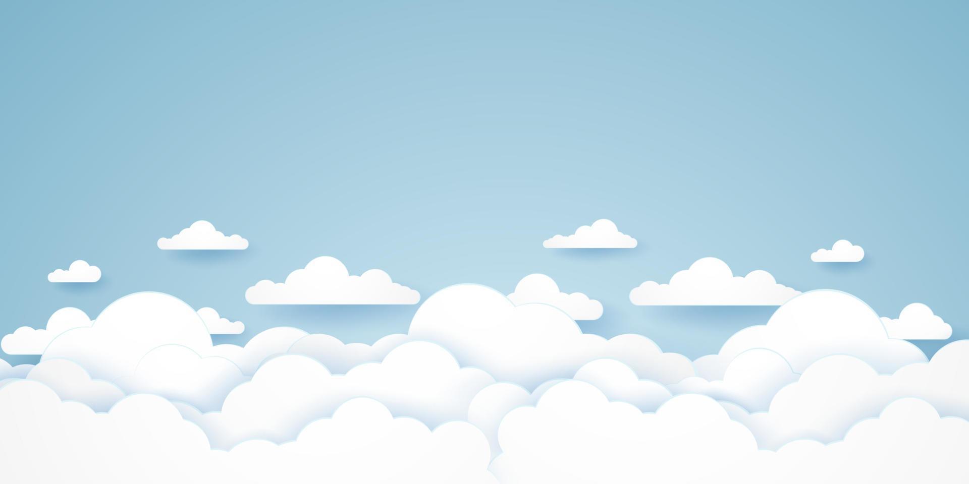 Cloudscape, blue sky with clouds, paper art style vector