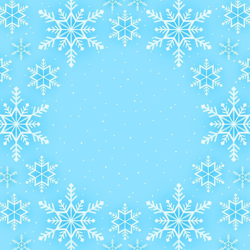 Feliz Navidad, fondo de patrón de copos de nieve, banner de caída de nieve con espacio de copia, estilo de arte en papel vector