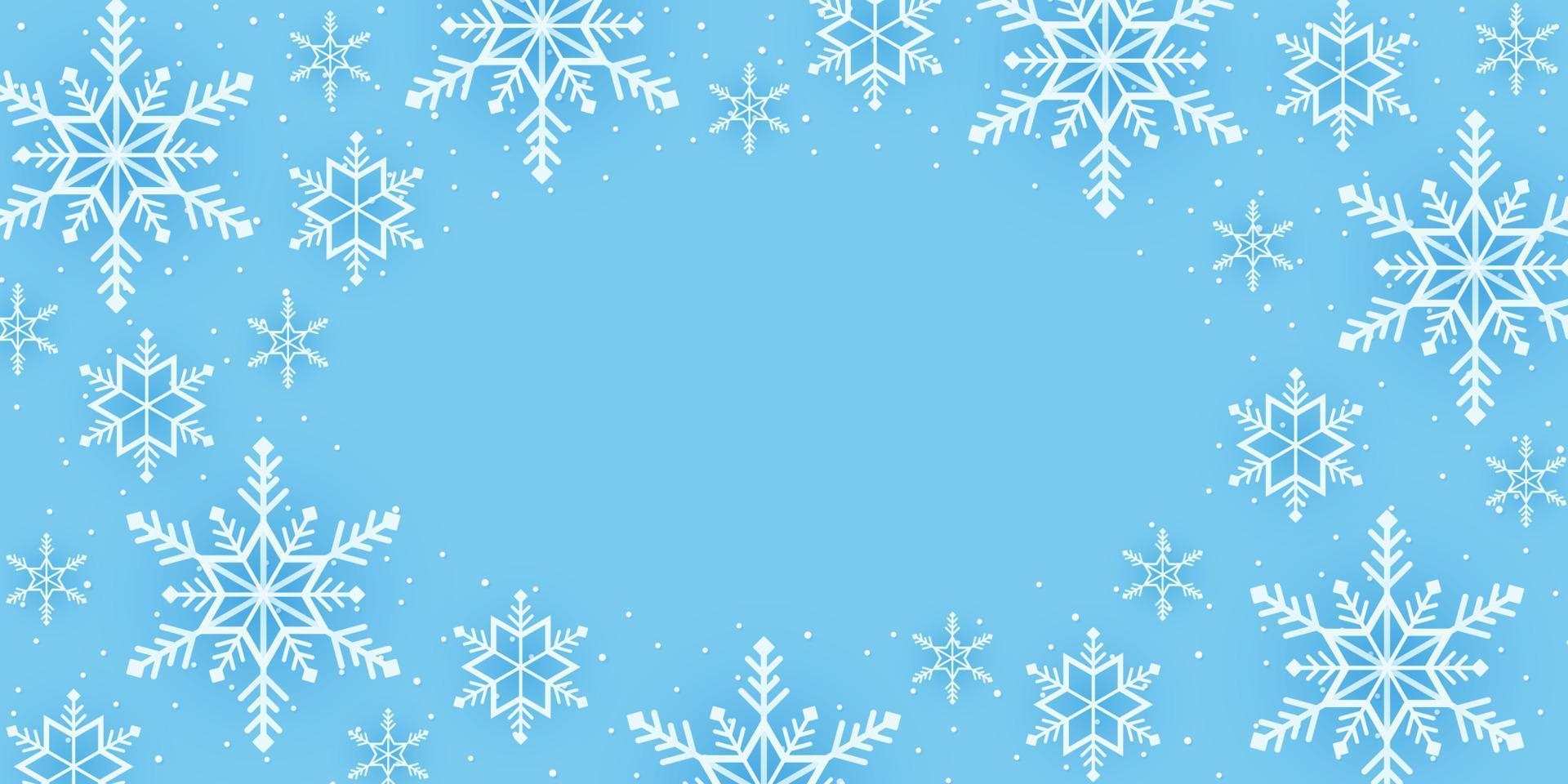 Feliz Navidad, fondo de patrón de copos de nieve, banner de caída de nieve, espacio de copia, estilo de arte en papel vector