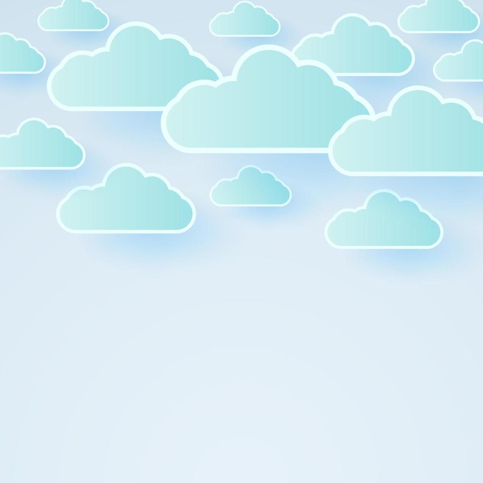 Cloudscape, cielo azul con nubes, espacio de copia, estilo de arte en papel vector