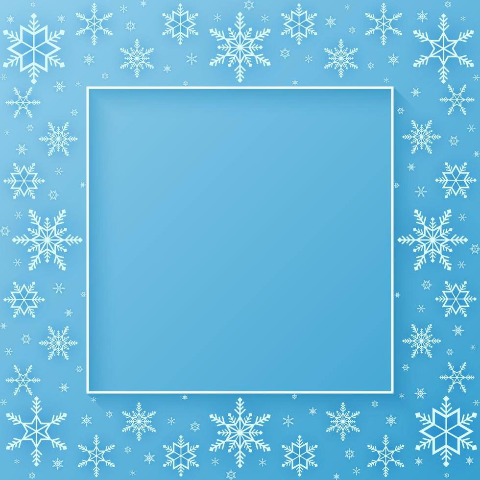 Merry Christmas, snowflakes pattern background, snow falling banner, frame with copy space, paper art style vector