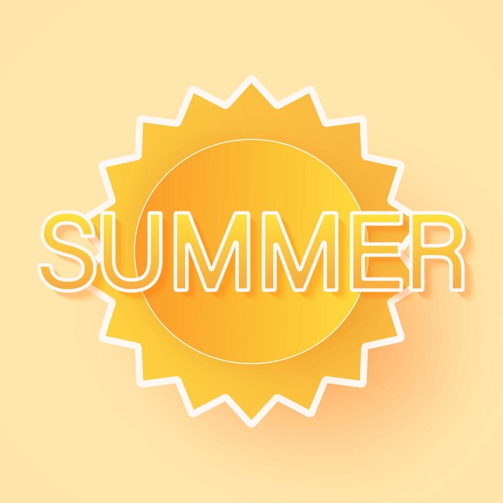 Bright sun and summer lettering, paper art style vector