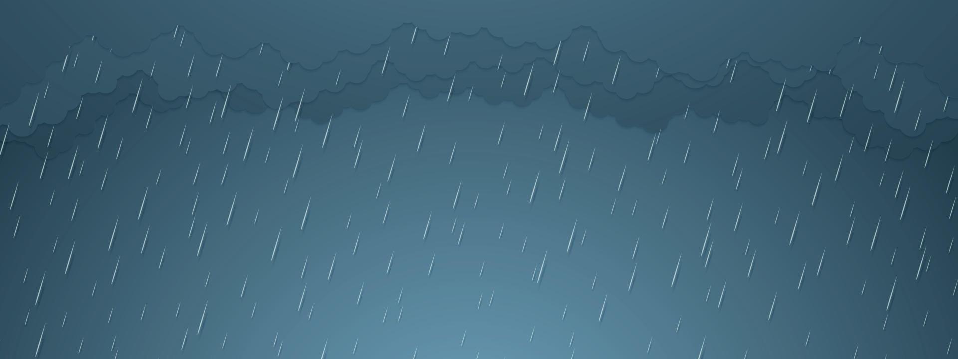 ilustración vectorial, tormenta, fondo de lluvia, temporada de lluvias, estilo de arte en papel vector