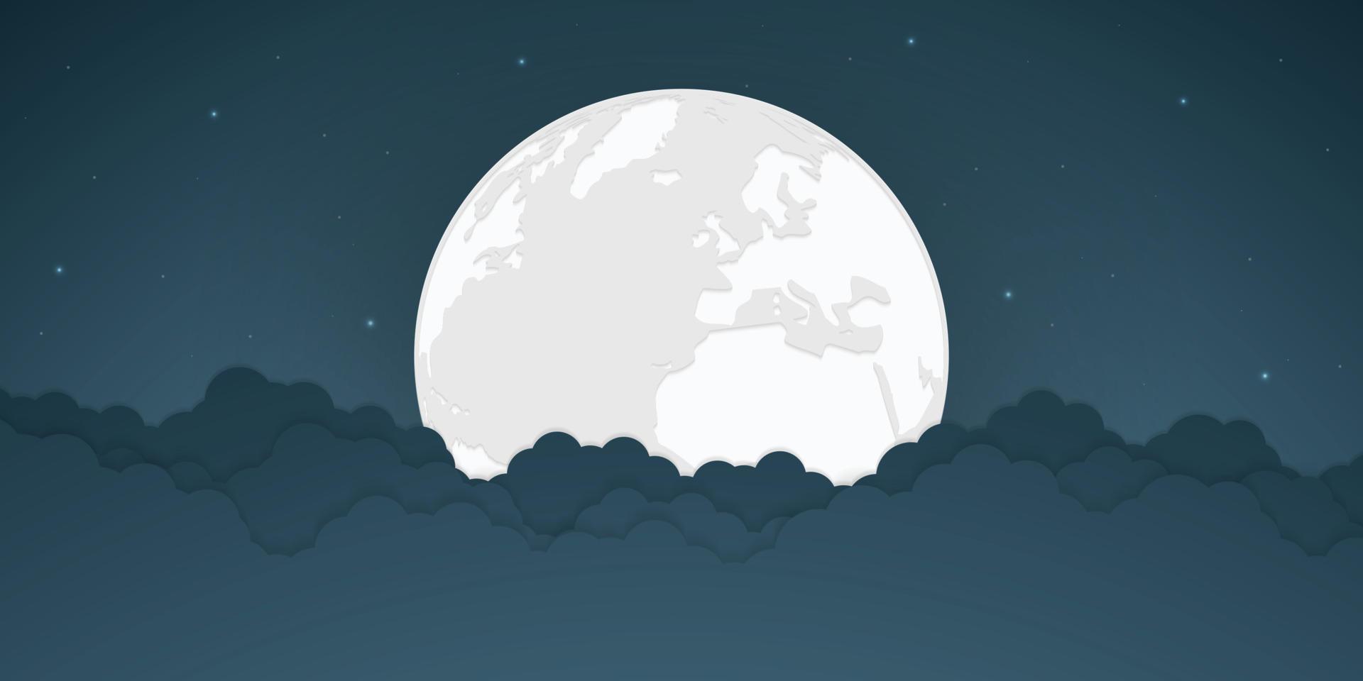 Full moon and bright stars with cloud, vector illustration.