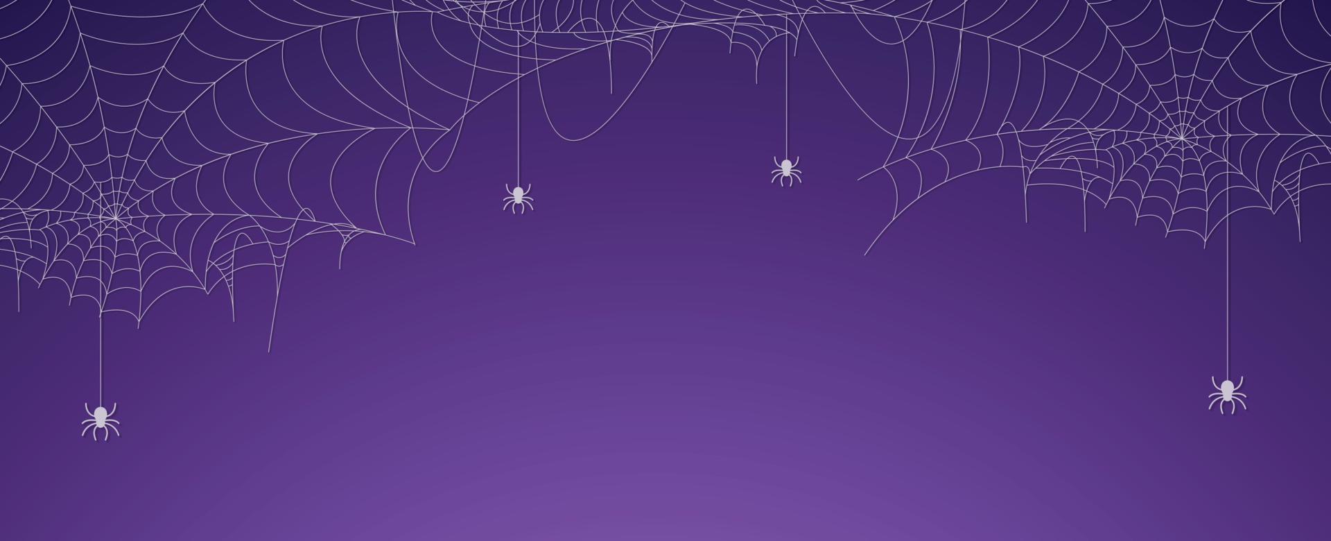 Halloween spider web banner with spiders, cobweb background vector