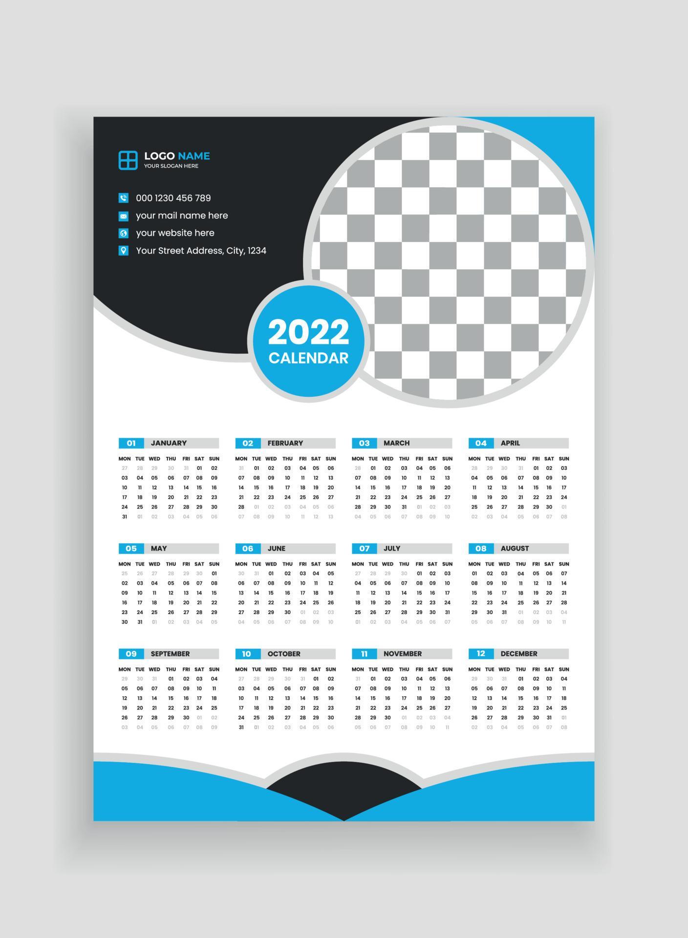 Free 2022 Wall Calendar By Mail One Page Wall Calendar Design 2022. Wall Calendar Design 2022. New Year  Calendar Design 2022. Week Starts On Monday. Template For Annual Calendar  2022 3528113 Vector Art At Vecteezy