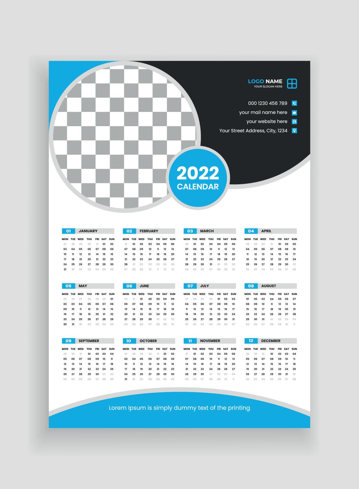 Free 2022 Wall Calendar By Mail One Page Wall Calendar Design 2022. Wall Calendar Design 2022. New Year  Calendar Design 2022. Week Starts On Monday. Template For Annual Calendar  2022 3528115 Vector Art At Vecteezy