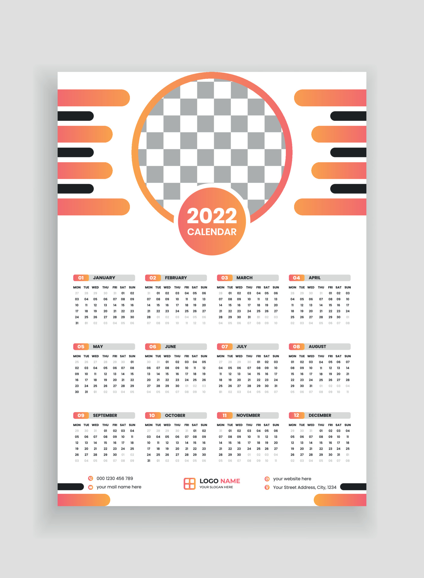 One Page Wall Calendar Design 2022 Wall Calendar Design 2022 New Year Calendar Design 2022 Week Starts On Monday Template For Annual Calendar 2022 3528117 Vector Art At Vecteezy